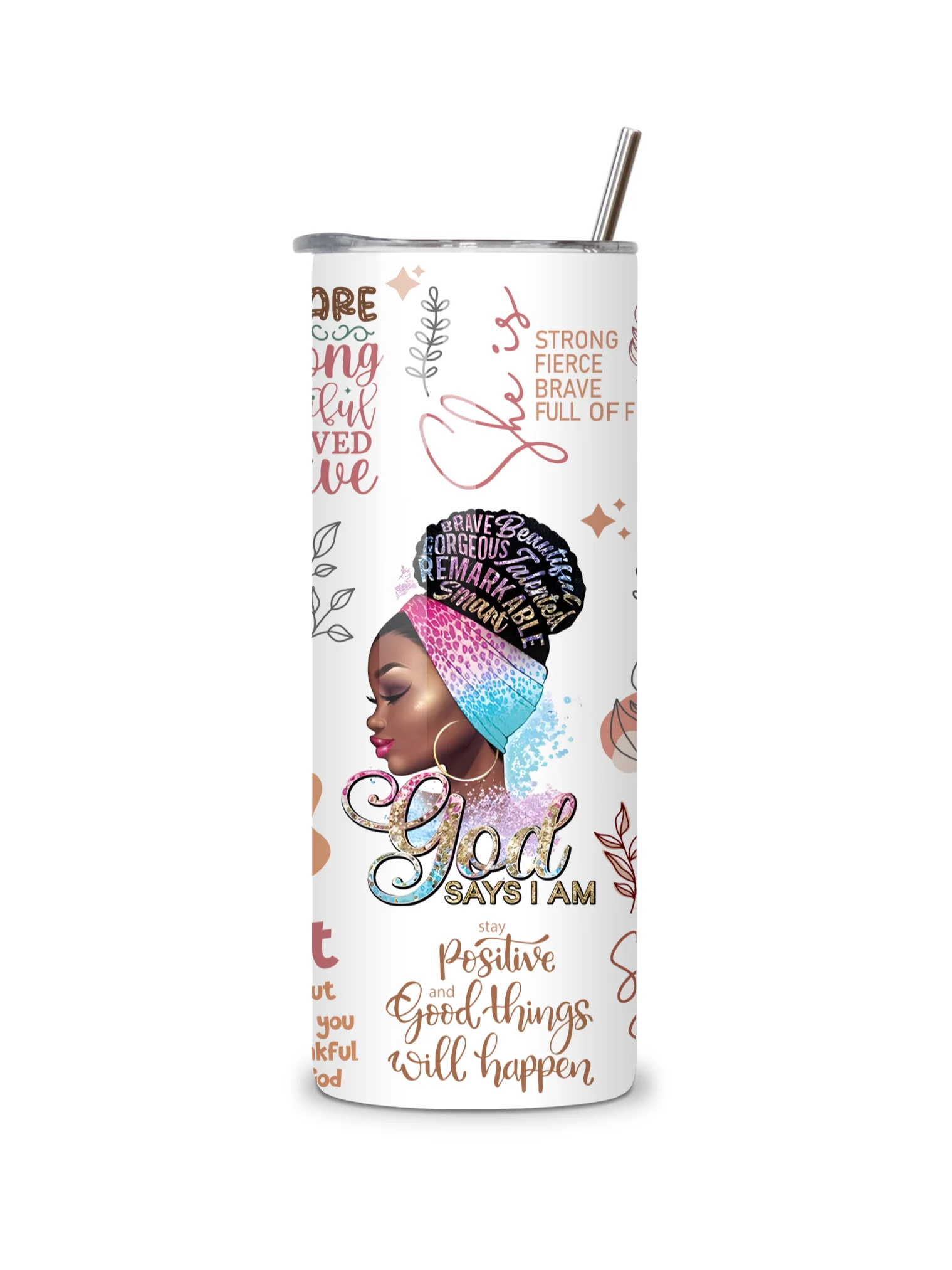 Inspirational 20oz Skinny Tumbler with Metal Straw – Motivational Quotes and Empowering Design, Double-Walled Insulated Stainless Steel Tumbler for Hot & Cold Drinks, Gift for Black Women product image (3)
