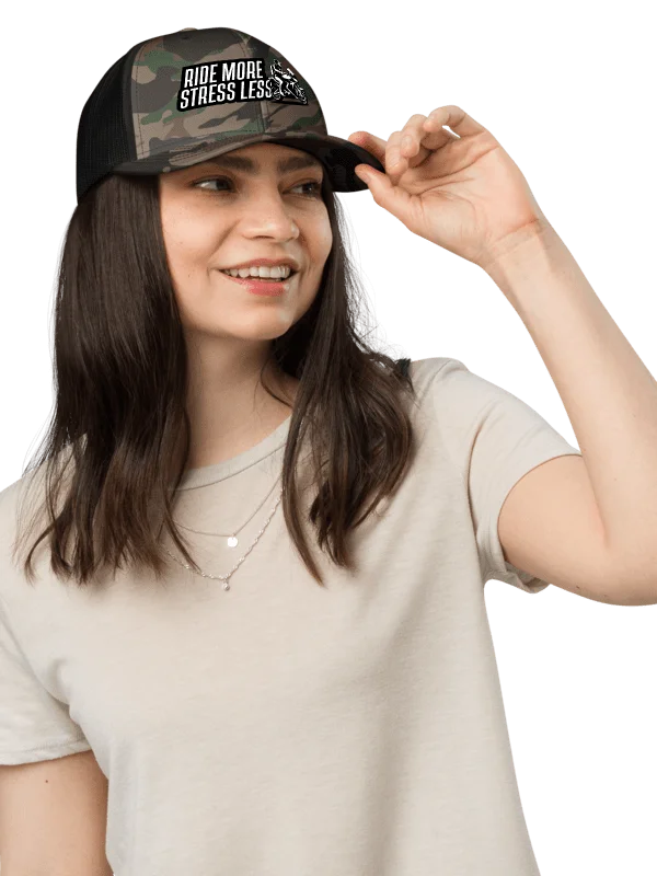 Stress Less Camo Trucker Hat | Ride more stress less product image (1)