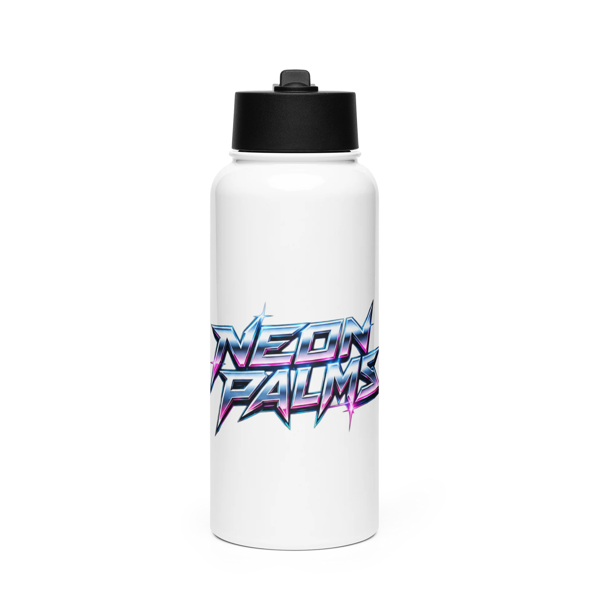 Neon Palms Retro Chrome Water Bottle