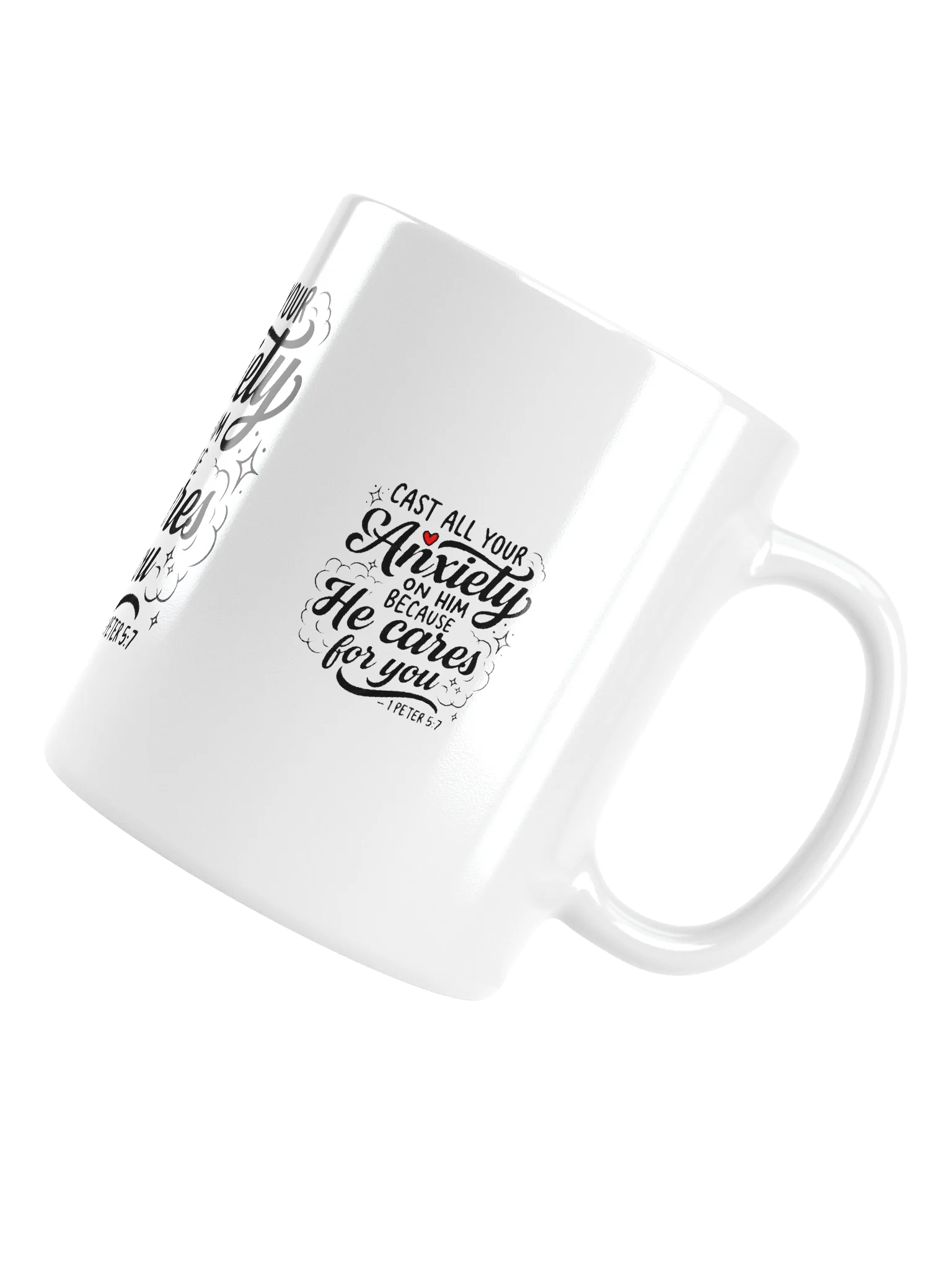Cast All Your Anxiety White Glossy Mug — 1 Peter 5:7 product image (6)