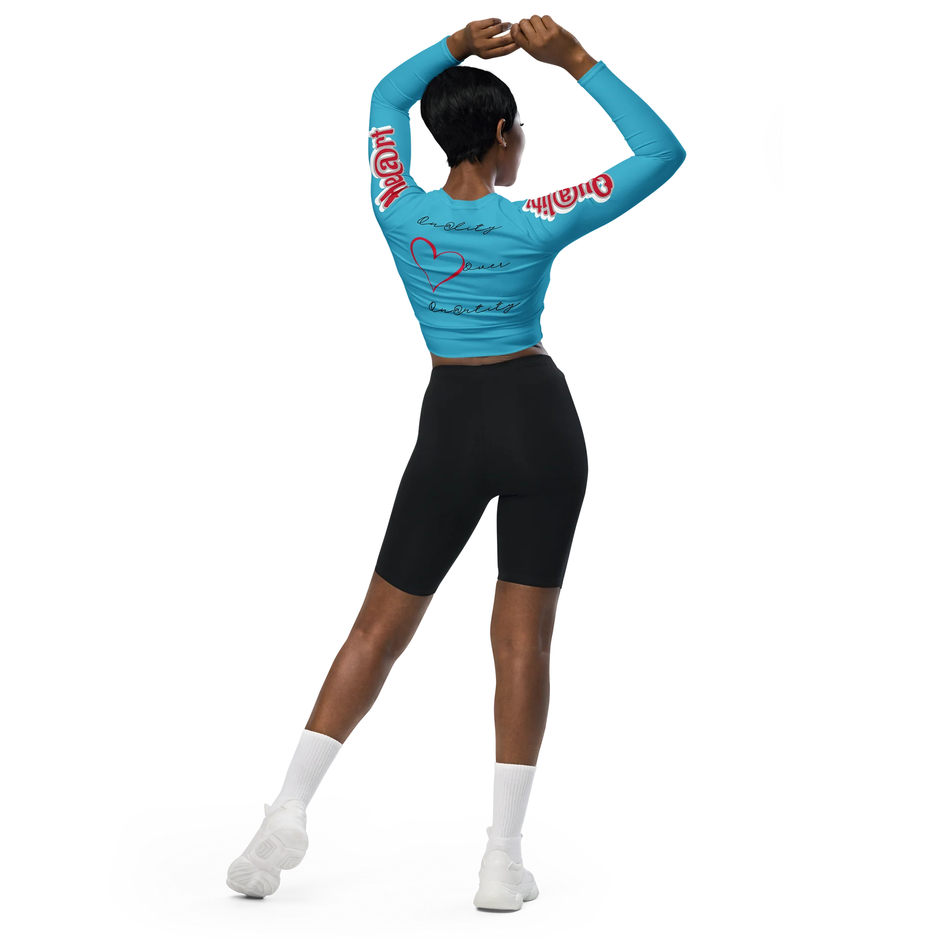 "Qu@lity He@rts" Long Sleeve Crop Top (Tiffany Blue) product image (5)