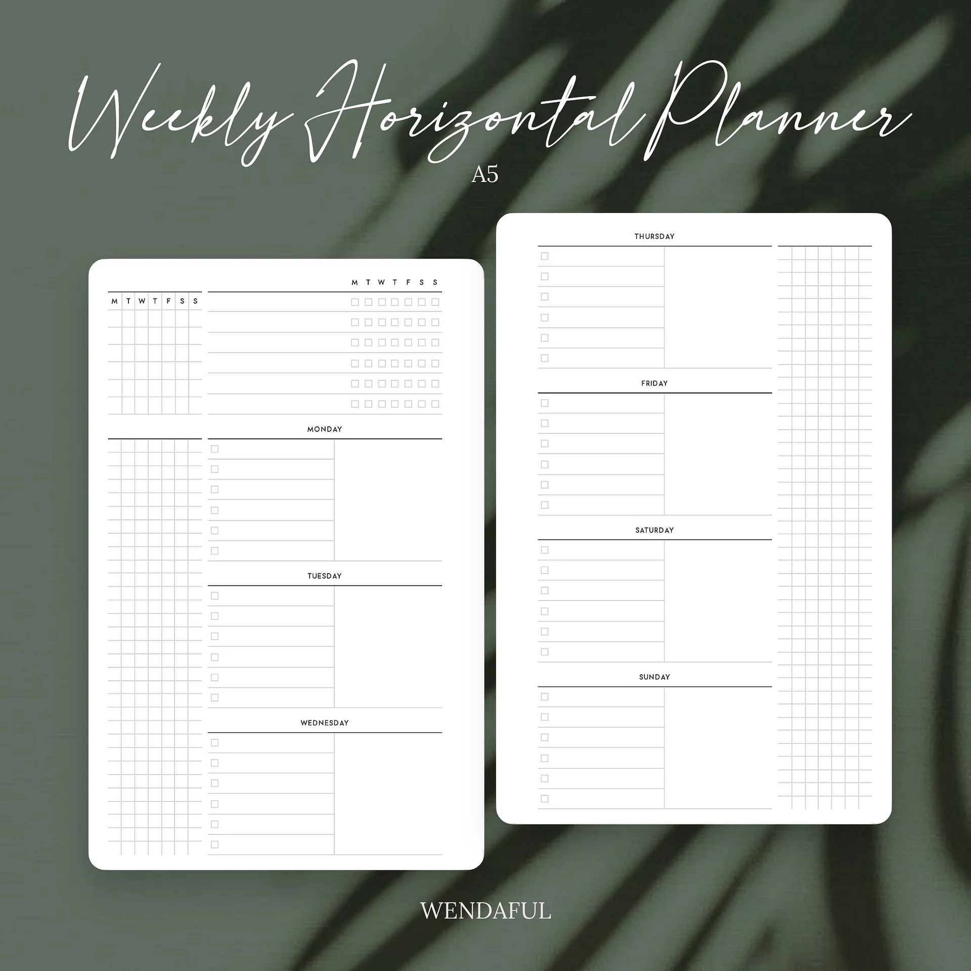 A5 Undated Weekly Horizontal Planner Inserts | Printable product image (1)