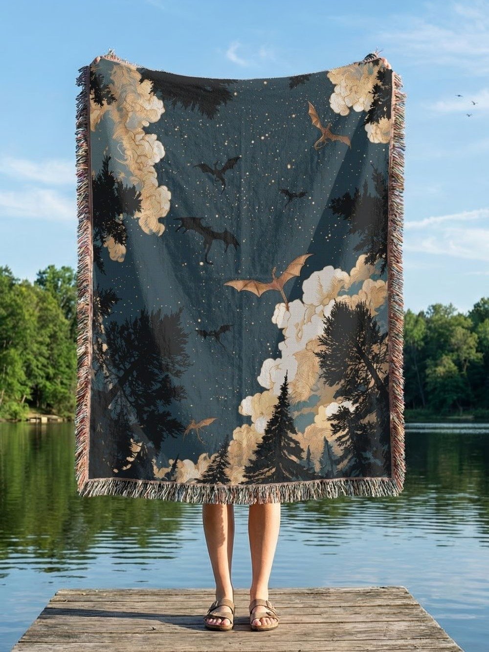 Dark Academia Dragon and Stars Woven Throw – Celestial Woodland Tapestry Blanket product image (5)