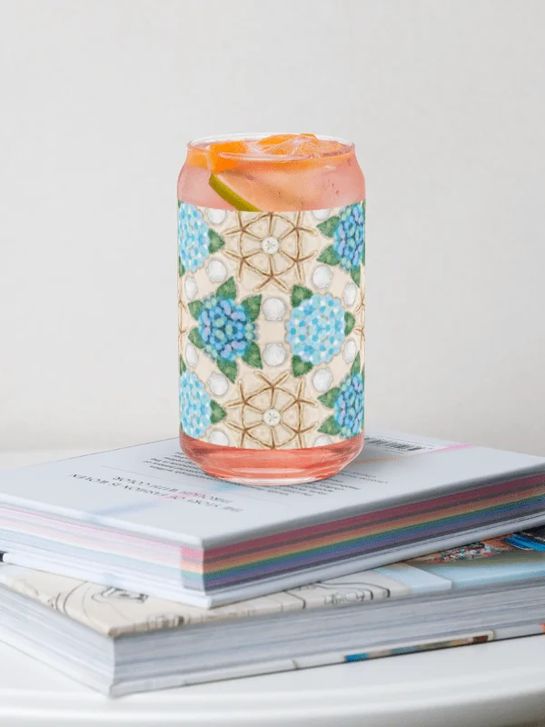 Seaside Sips Hydrangeas & Starfish Glass | Elegant Can-Shaped Beach-Inspired Drinkware product image (7)