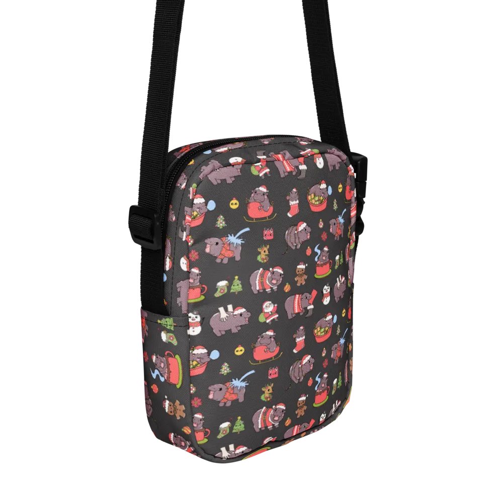 MOODENG'S BLACK CHRISTMAS UTILITY CROSSBODY BAG! product image (2)