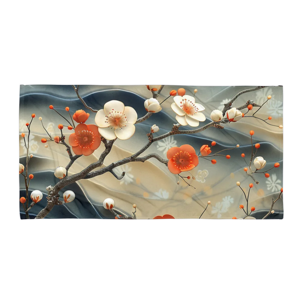 Traditional Japanese Floral Beach Towel - Plum Blossom Aesthetic Towel product image (1)