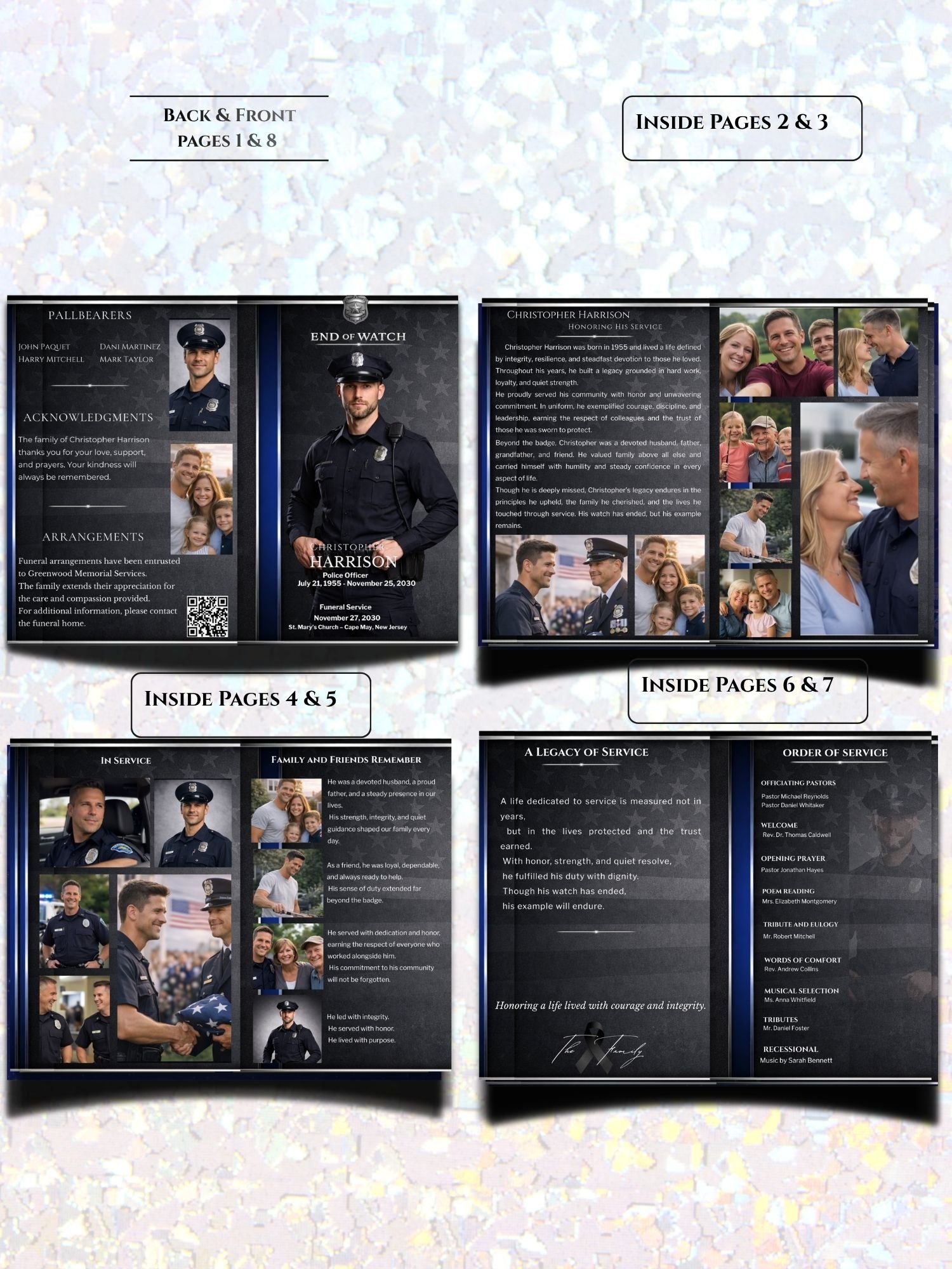 Police Funeral Program Template for Canva | Thin Blue Line 8-Page Obituary Booklet | 11x8.5 Editable Memorial product image (2)