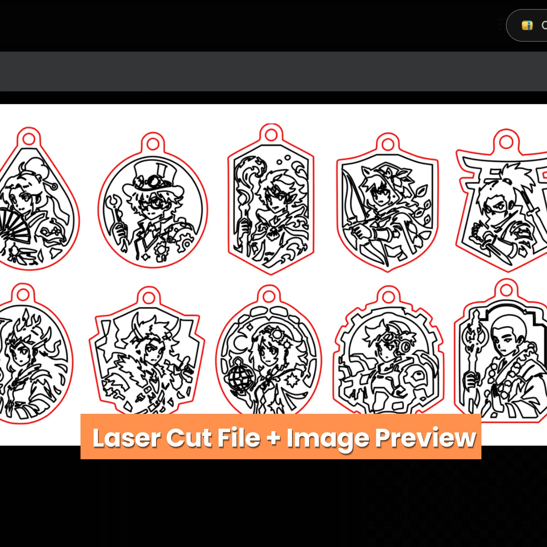 50+ Anime Laser Cut Keychain Bundle | Fantasy Character Cutting & Engraving Designs product image (6)