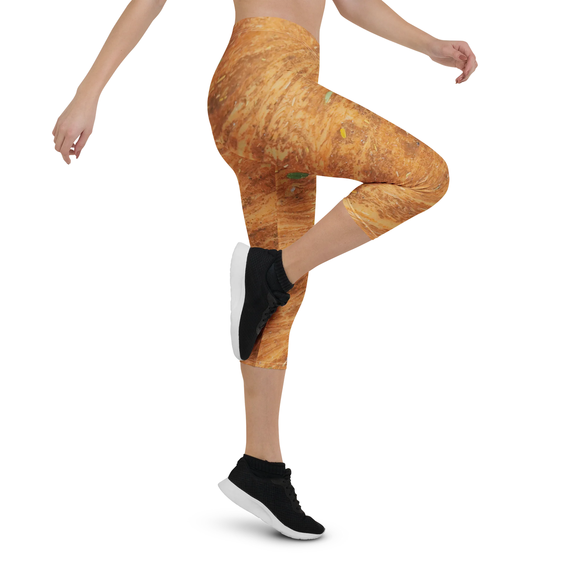 Terracotta Tea: All-Over Print Warm Rust & Leaf High-Waisted Yoga Capris product image (5)
