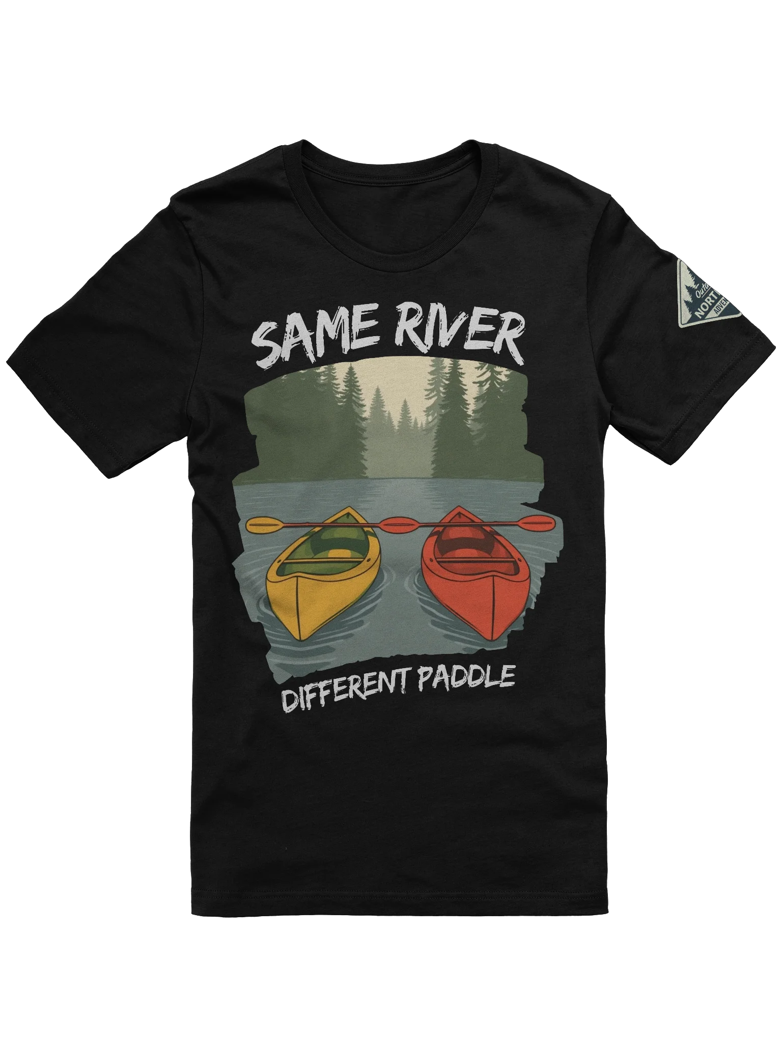 Same River, Different Paddle – Outdoorsy Couples Adventure T-Shirt product image (1)