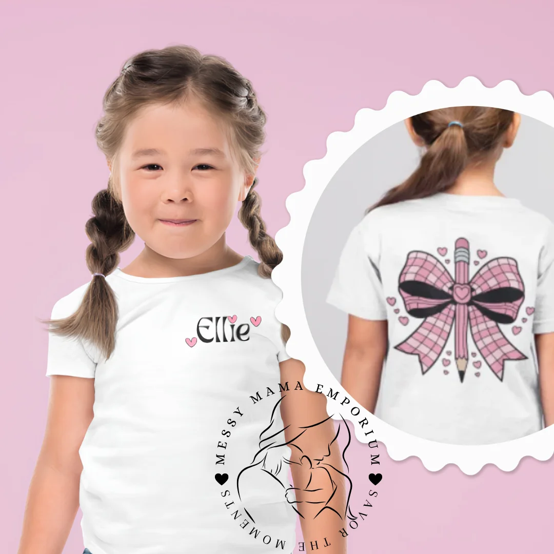 Personalized Pink Pencil Bow Kids Shirt product image (1)