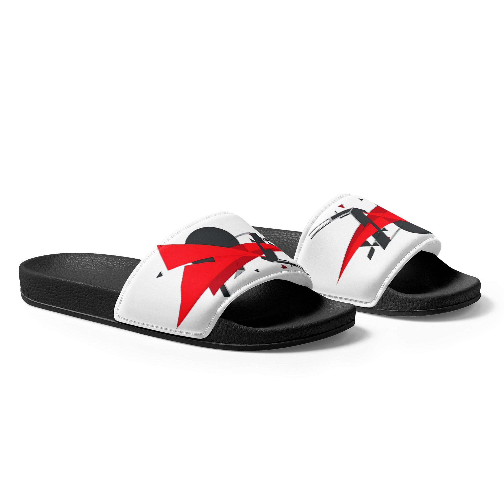 Abstract Red Bolt – White & Black Man Slide Sandals product image (4)