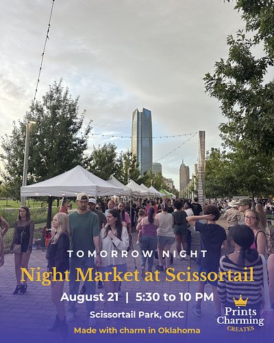 Tomorrow night. Night Market at @scissortailpark, 5:30 to 10.
Tag somebody you want to bring. 💜
