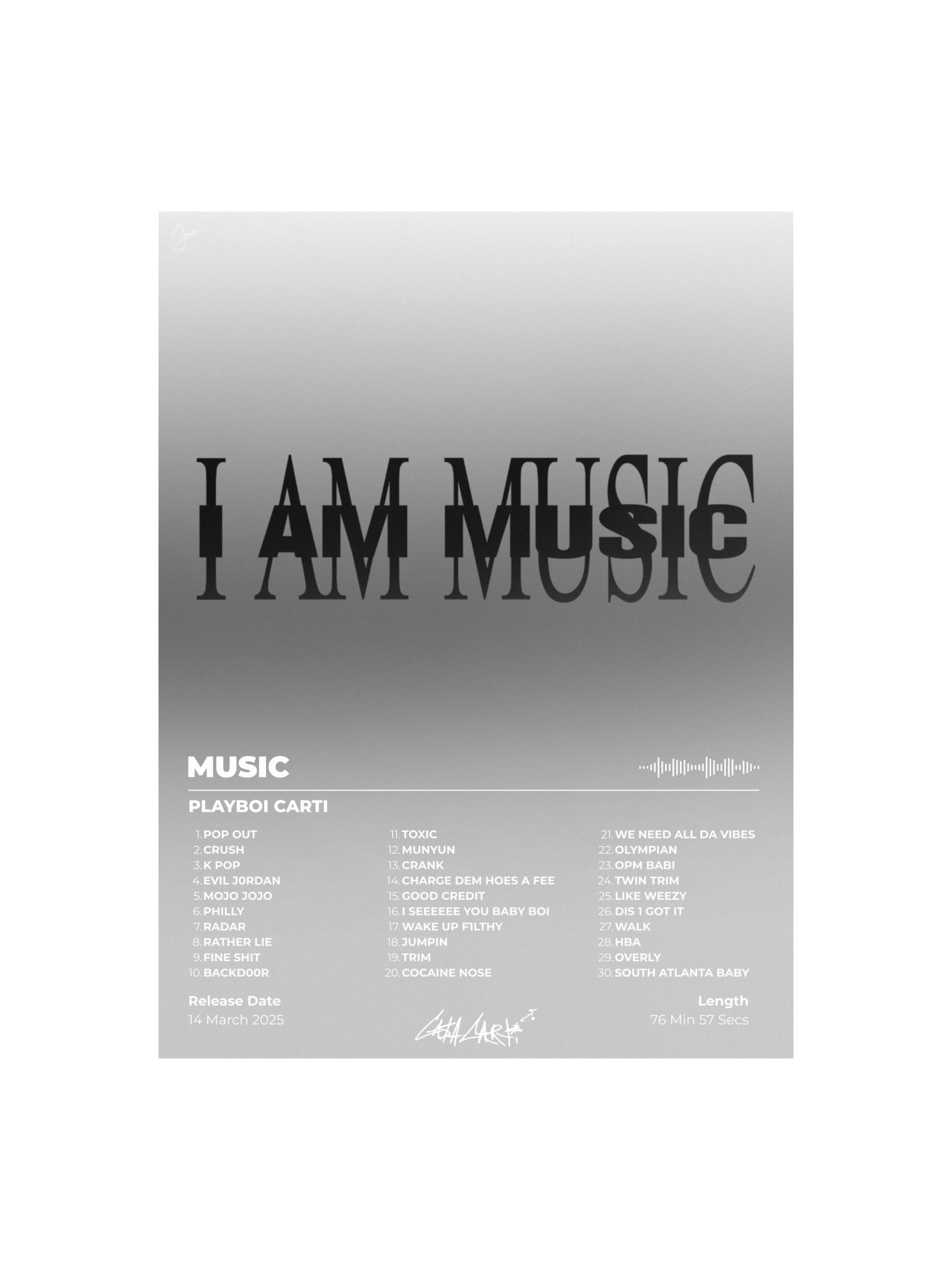 I AM MUSIC Tracklist Poster product image (2)