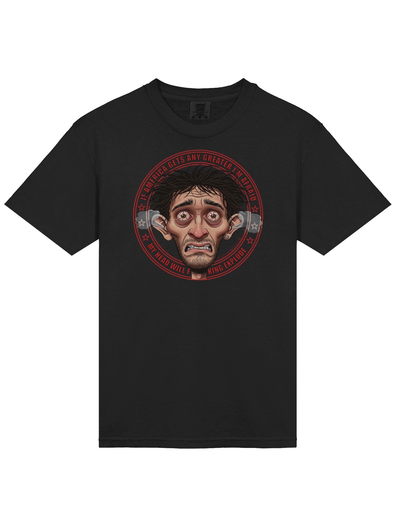 Man's Worried Face Political T-Shirt Says: "If America Gets Any Greater I'm Afraid My Head Will F**king Explode" product image (21)