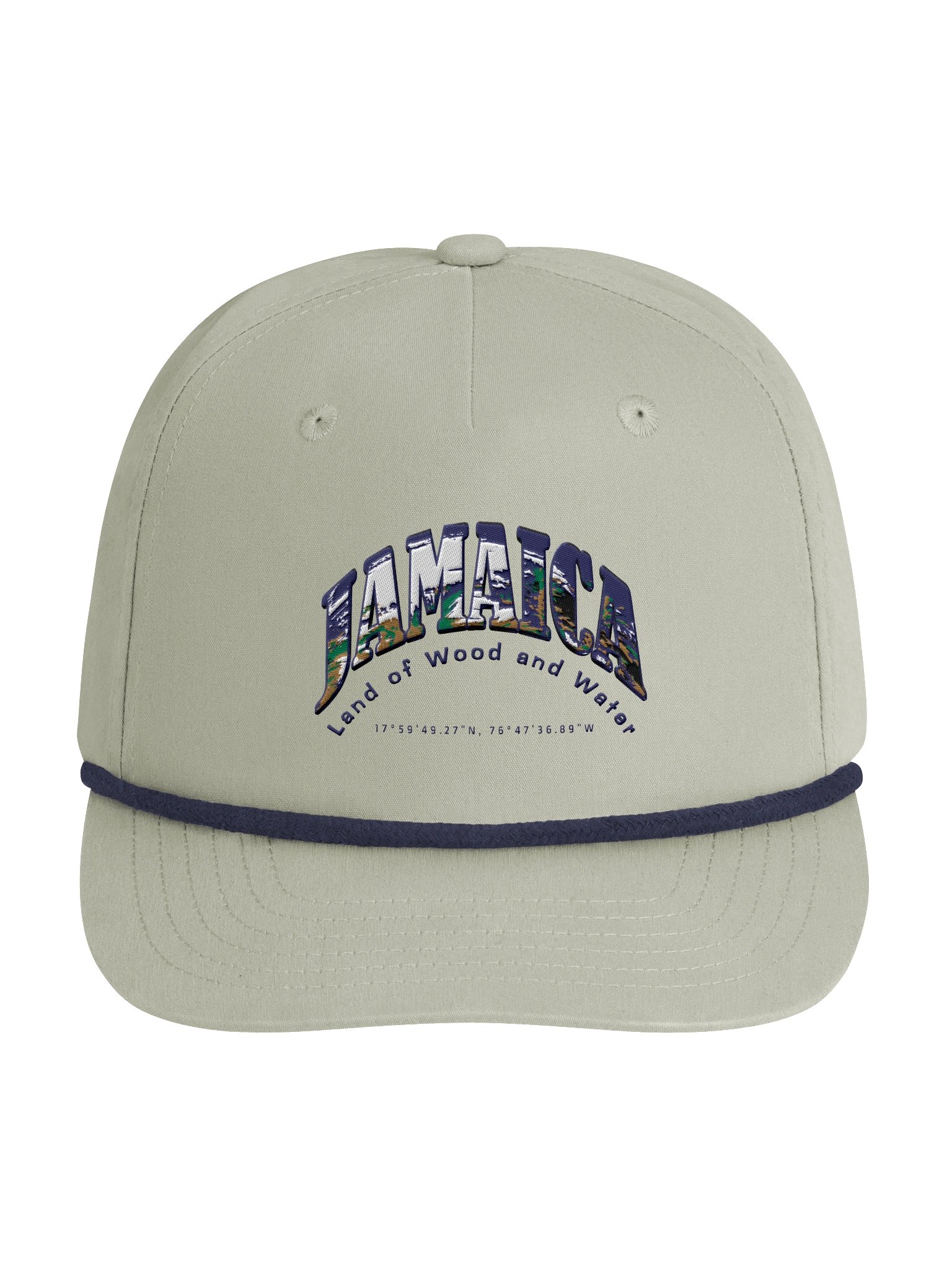 Caribbean Apples - Jamaica Alt Scenic 2 | Embroidered | Golf Rope Cap | Tan & Navy product image (1)