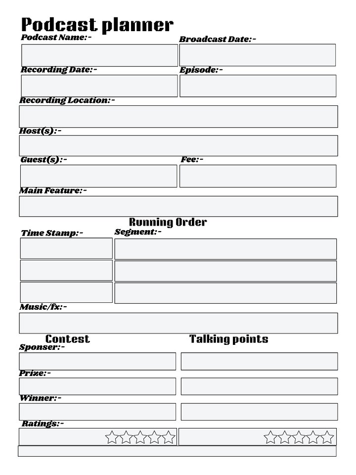 Mic Drop: Your Podcast Planning ” “Broadcast Blueprint: The Podcaster’s Companion” “Recording Ready: The Complete Podcast Planner product image (1)