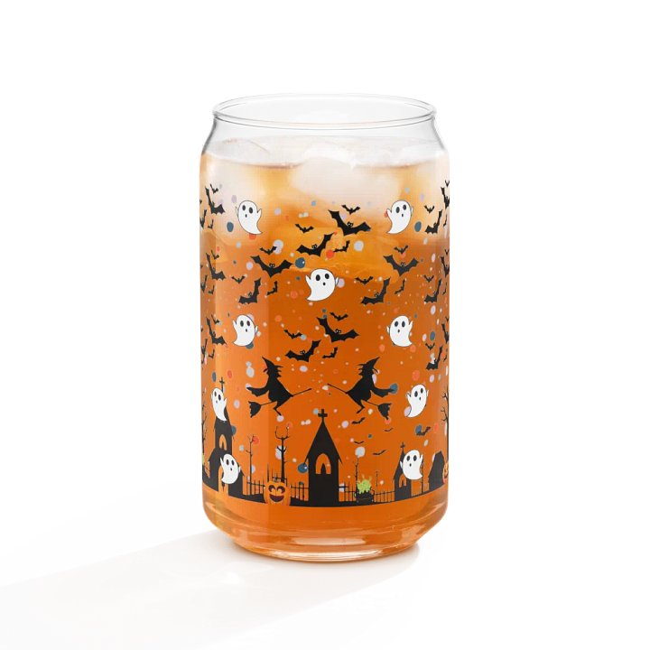 Spooky Can-Shaped Glass: Halloween Edition: 16 oz Can-Shaped Glass with Bamboo Lid & Metal Straw product image (1)