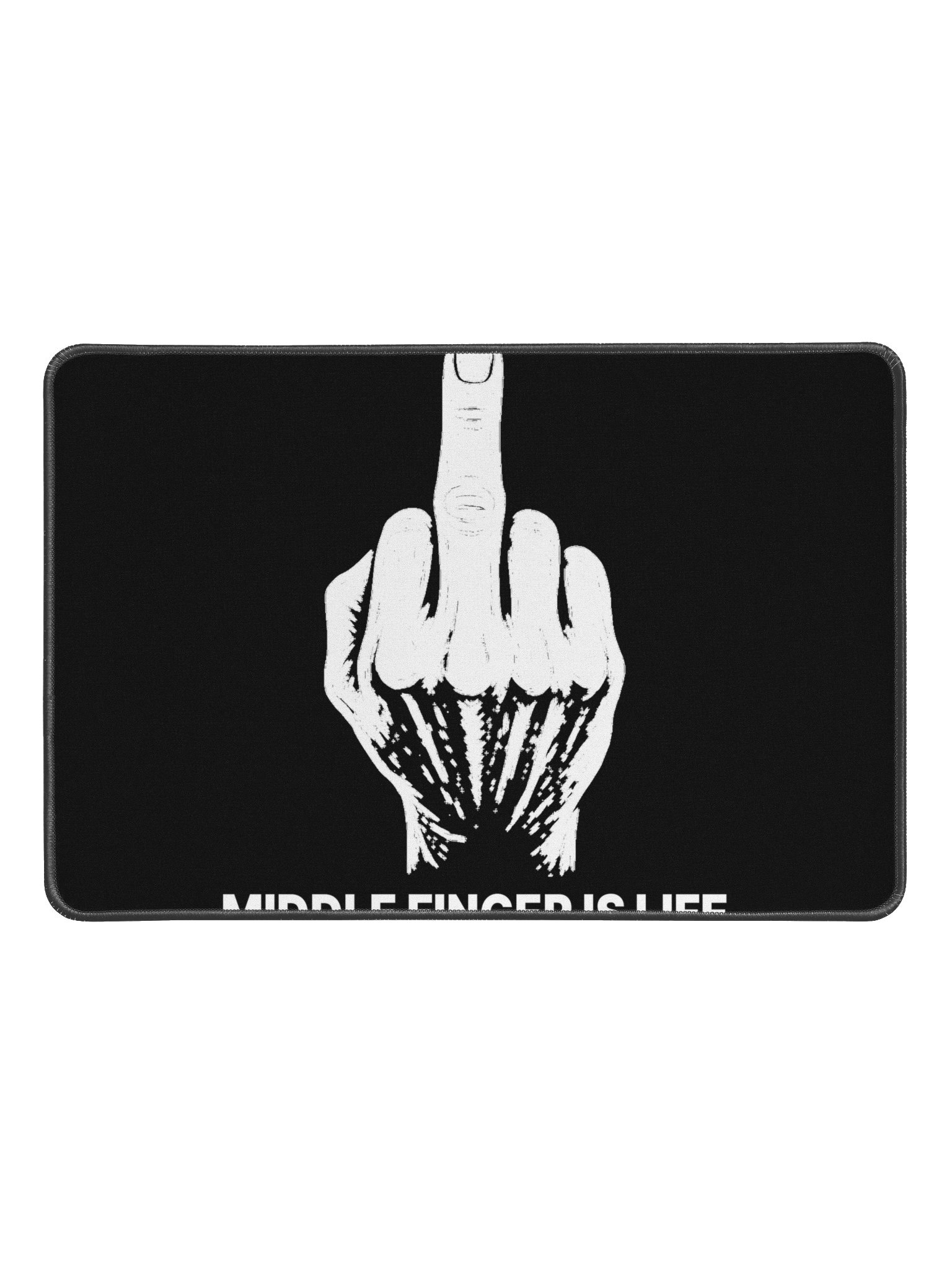 No ShopCo Middle Finger Desk Mat 12 x 18 - White Artwork - Black Background product image (1)