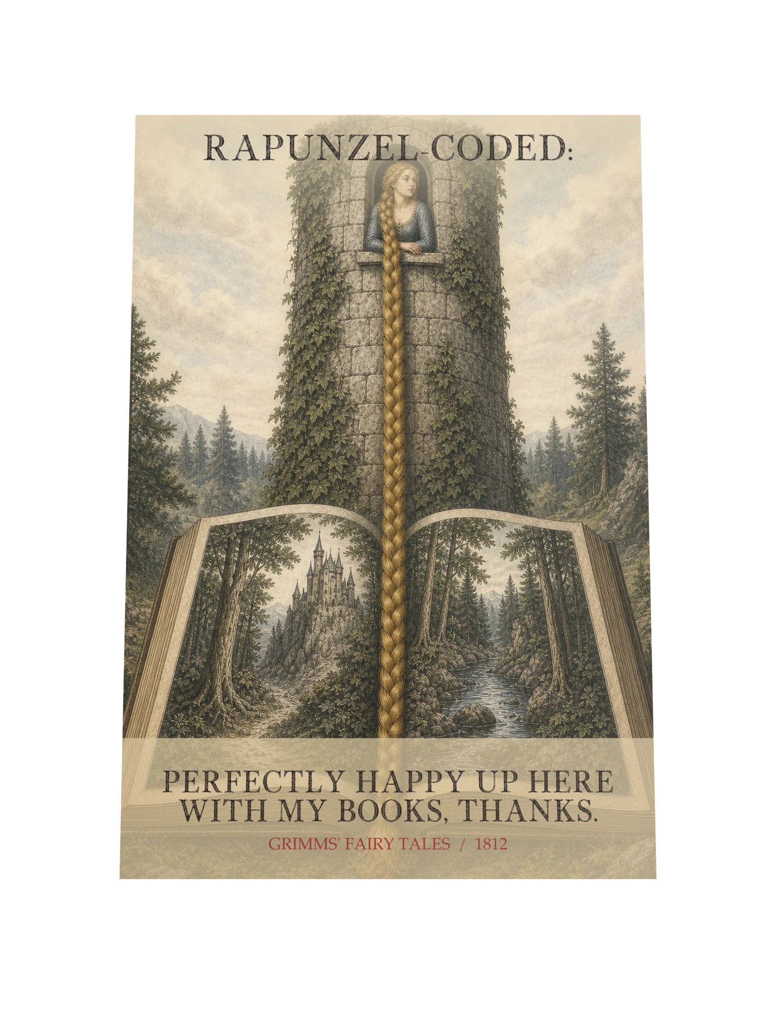 Rapunzel Coded Perfectly Happy Up Here With -- Grimms Fairy Tales Art Print product image (9)