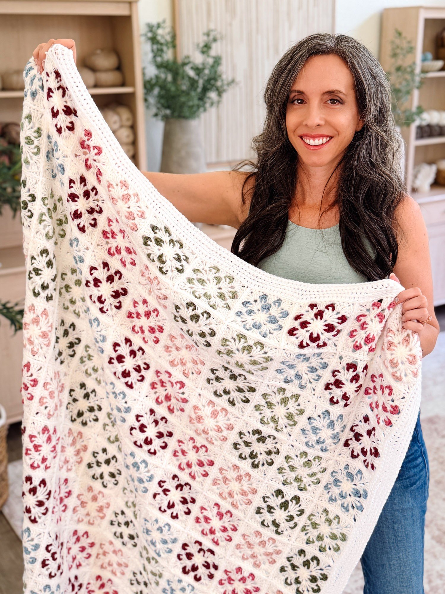 Crochet Granny Square Blanket Pattern | Blossom Flower Squares, 9 Sizes Lovey to Twin | PDF + Video + App product image (1)