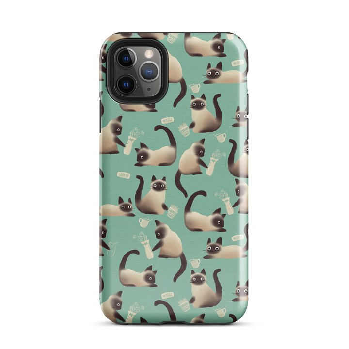 Bad Siamese Cats Knocking Stuff Over Patterned iPhone Case, Mint product image (51)