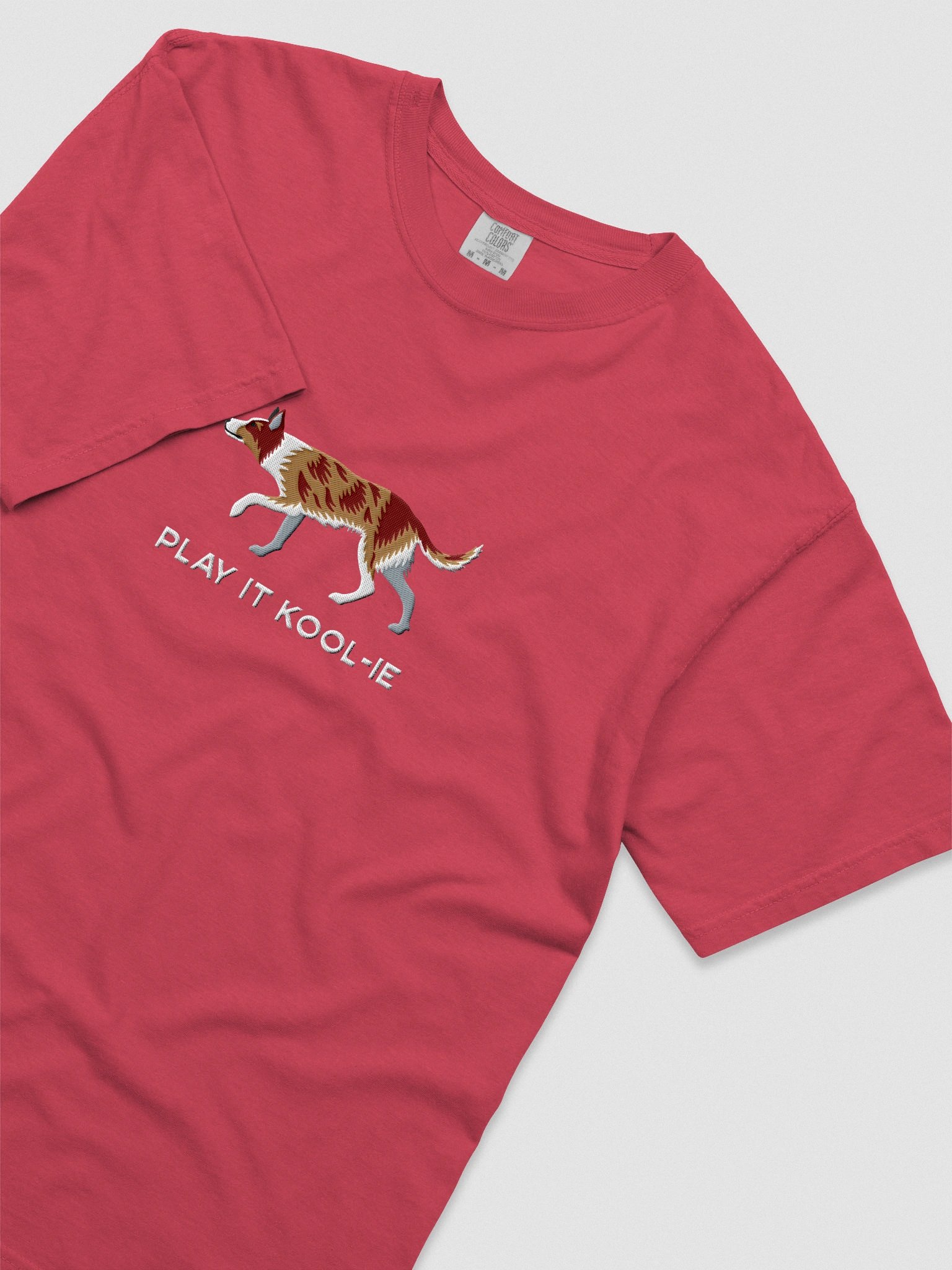 Play It Kool-ie T-Shirt(Embroidered) of an Australian Koolie(Red Merle Tricolor) product image (8)