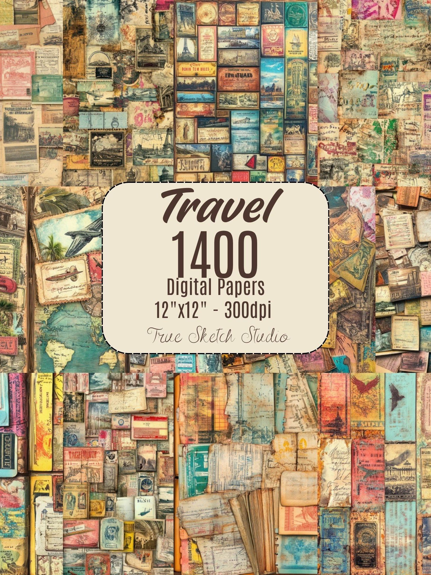 Vintage Travel Digital Paper 1400 product image (9)