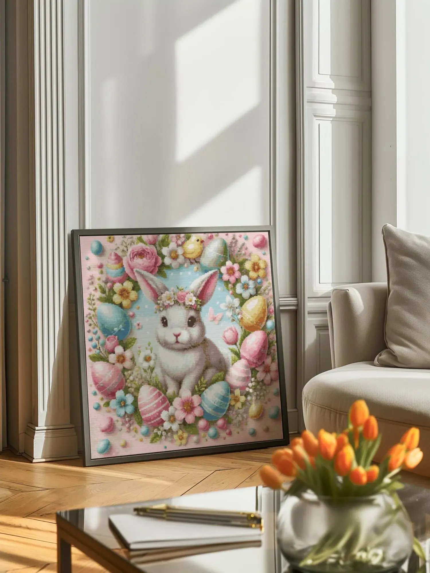 Easter Bunny Wreath Cross Stitch Pattern product image (6)