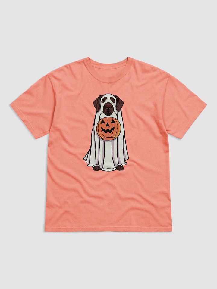 Funny Halloween German Shorthaired Pointer T-Shirt | Funny GSP Wearing a Ghost Costume and Holding a Pumpkin Basket product image (1)