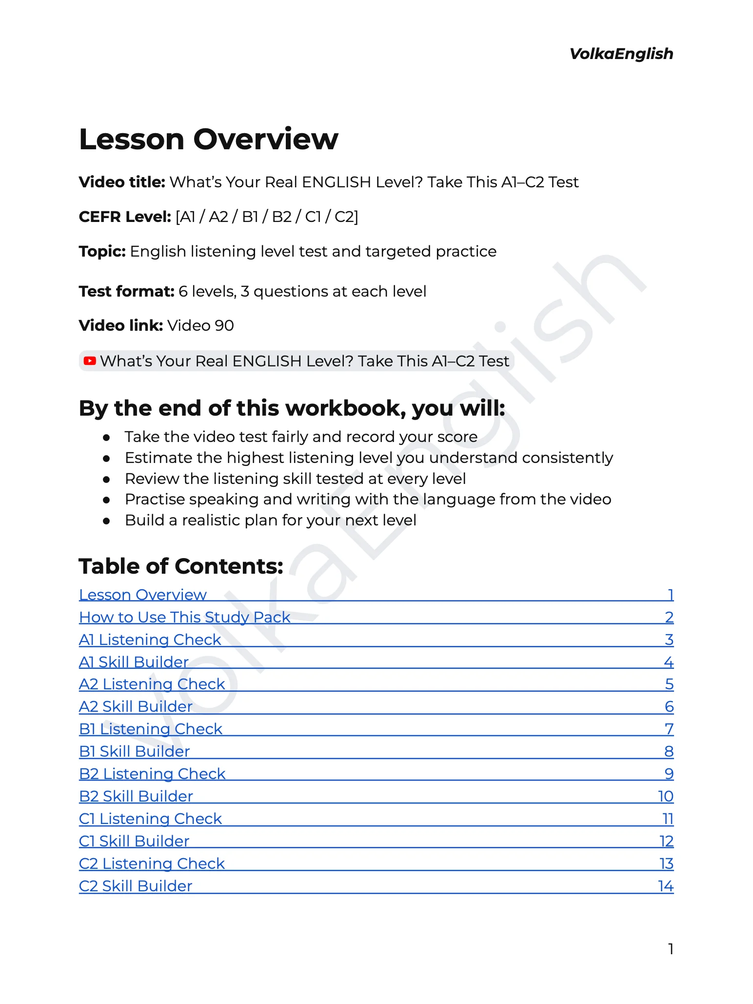 What’s Your Real ENGLISH Level? Take This A1–C2 Test - Video 90 Level Test product image (2)