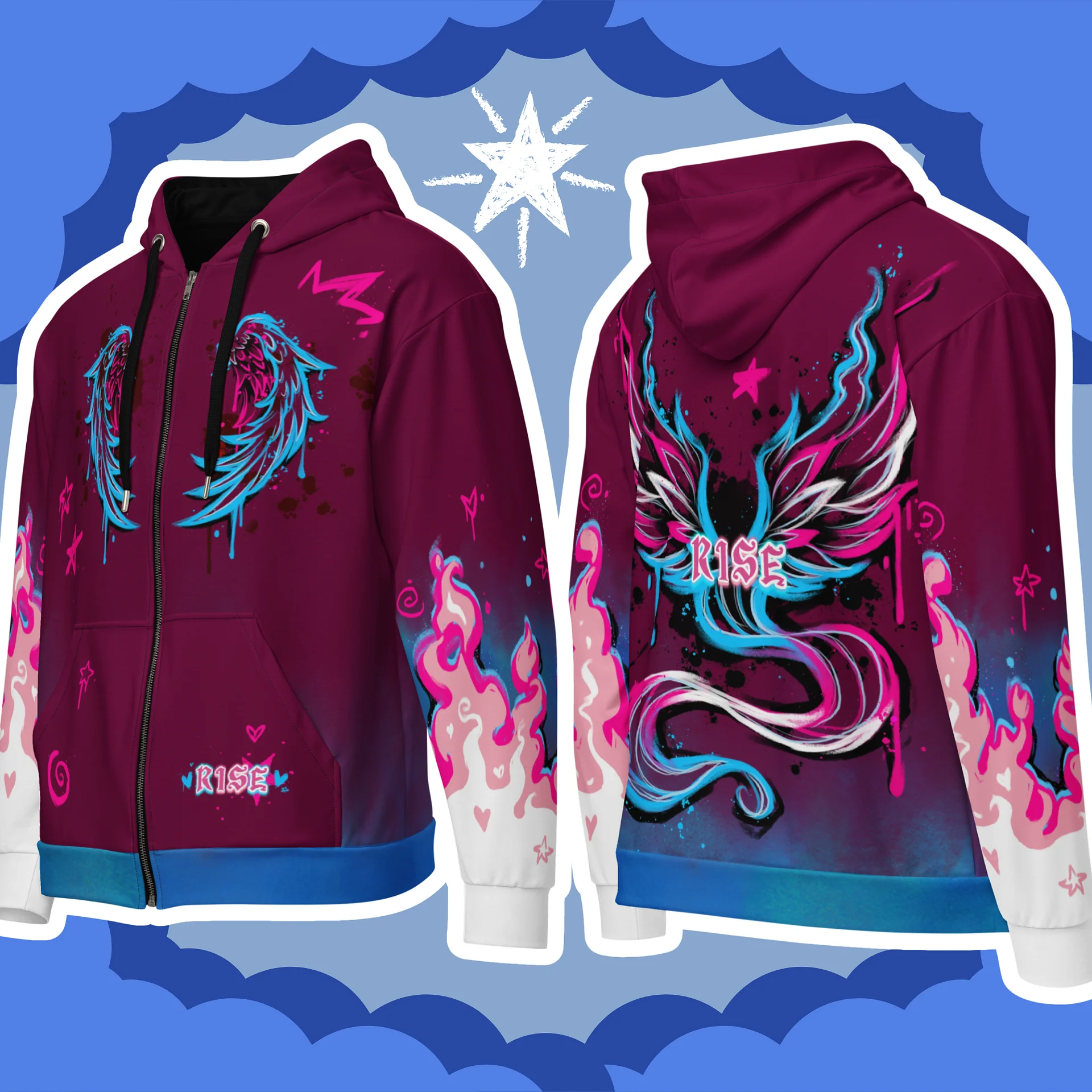 RISE Collection: Subtle Transgender Pride Phoenix Zip Hoodie - MAGENTA product image (1)