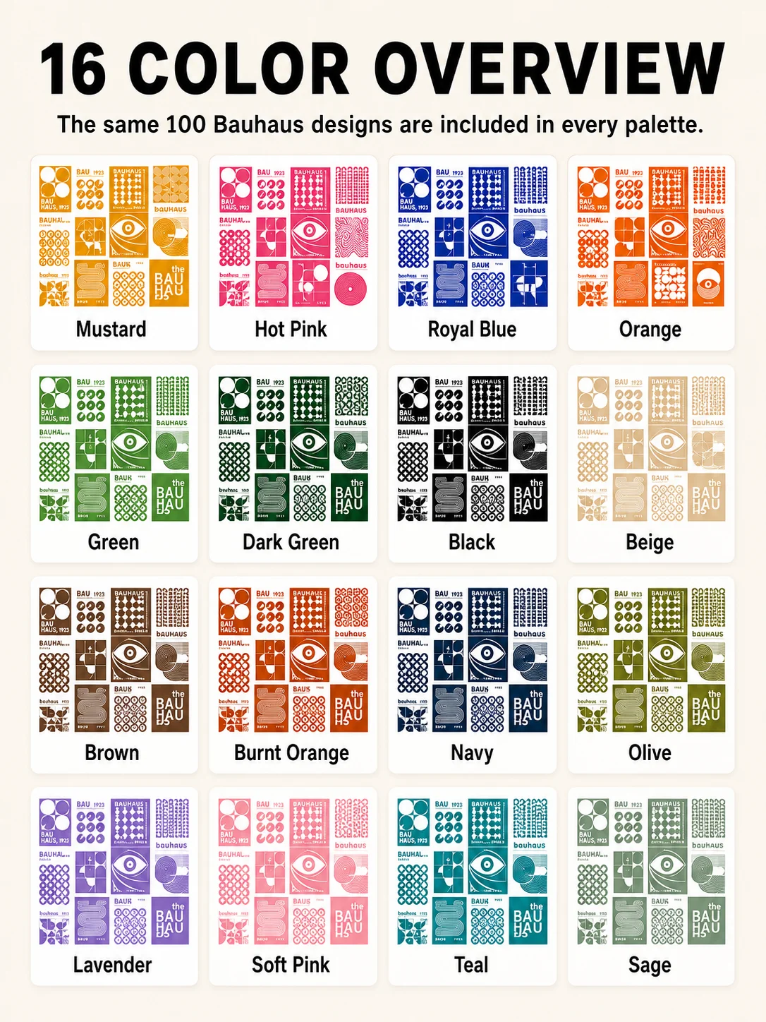 Bauhaus Wall Art Bundle, 100 Prints x 16 Colors, 1600 Printable Posters, product image (3)