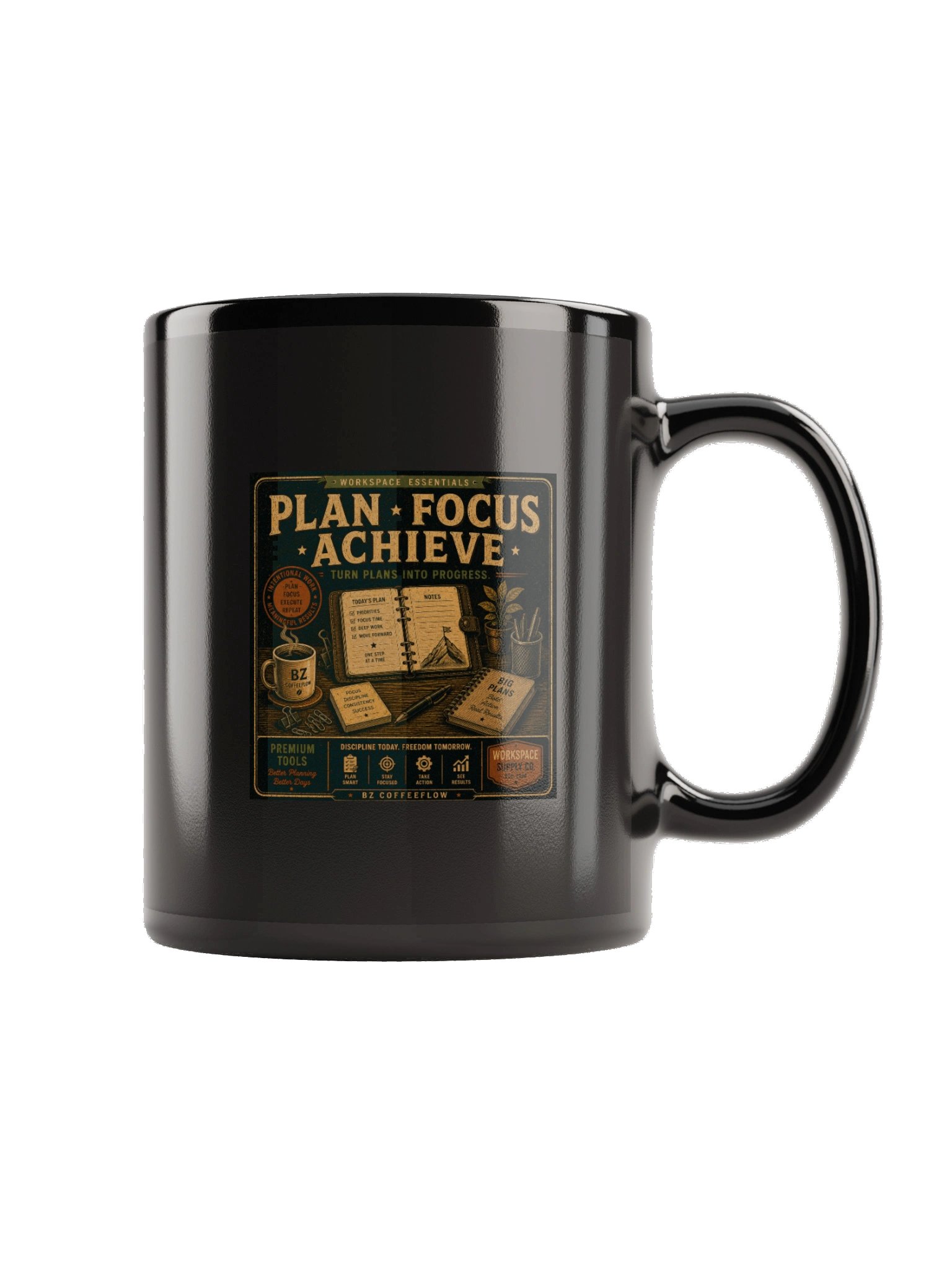 Plan Focus Achieve – Vintage Productivity Metal Mug product image (6)