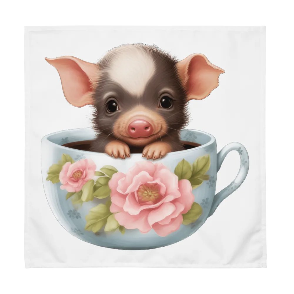 Whimsical Piglet Tea Cup Cloth Napkin Set product image (6)