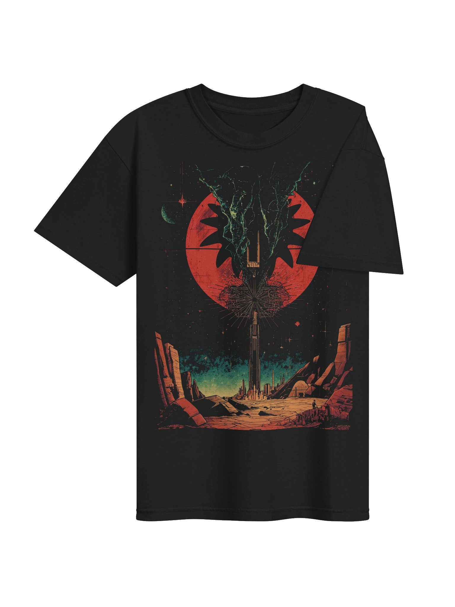 Retro-Futurist Eclipse Tower Heavyweight T-Shirt product image (7)