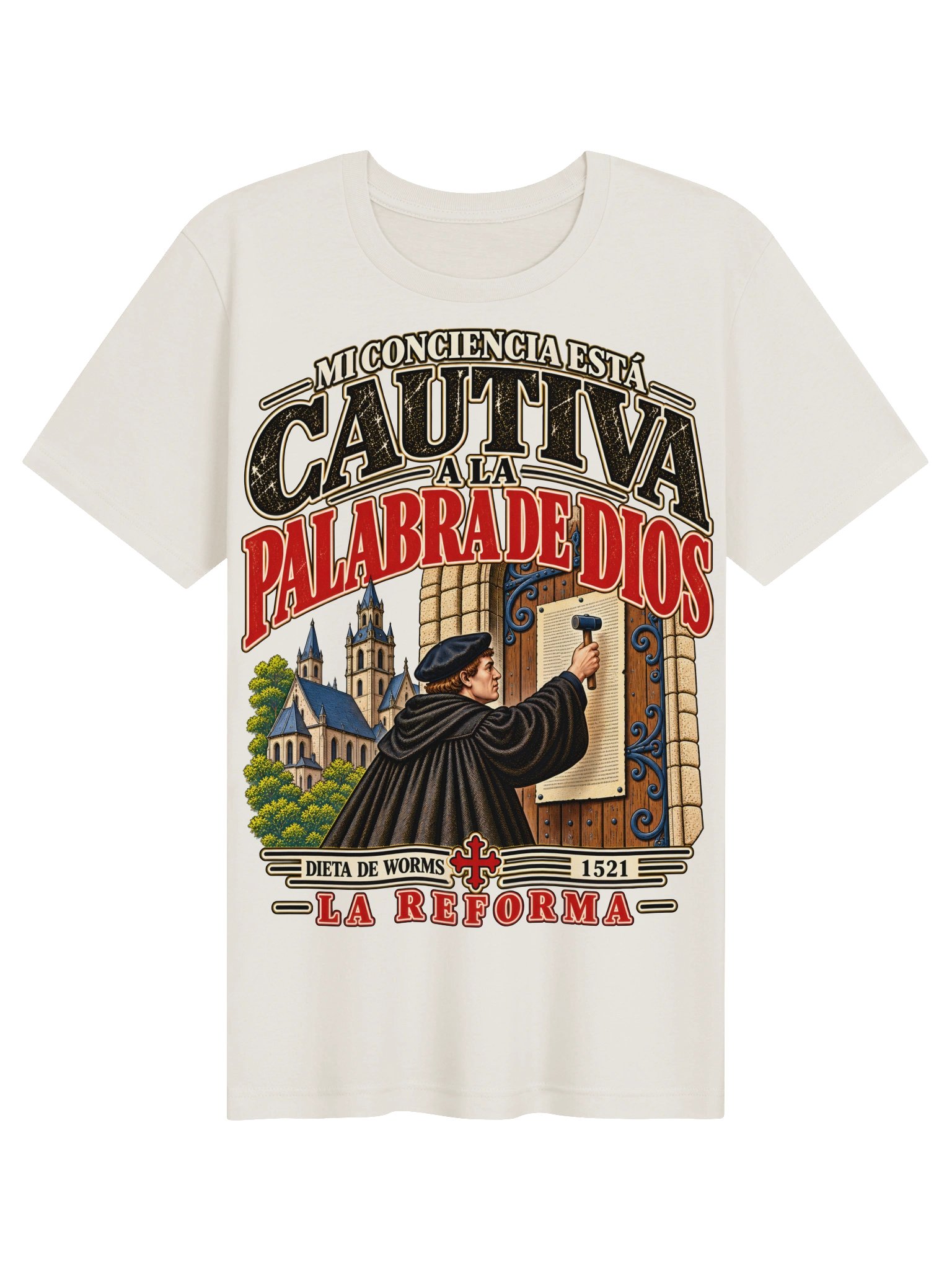 Aquí Me Mantengo — Cautiva a la Palabra de Dios | Camiseta de la Reforma product image (1)