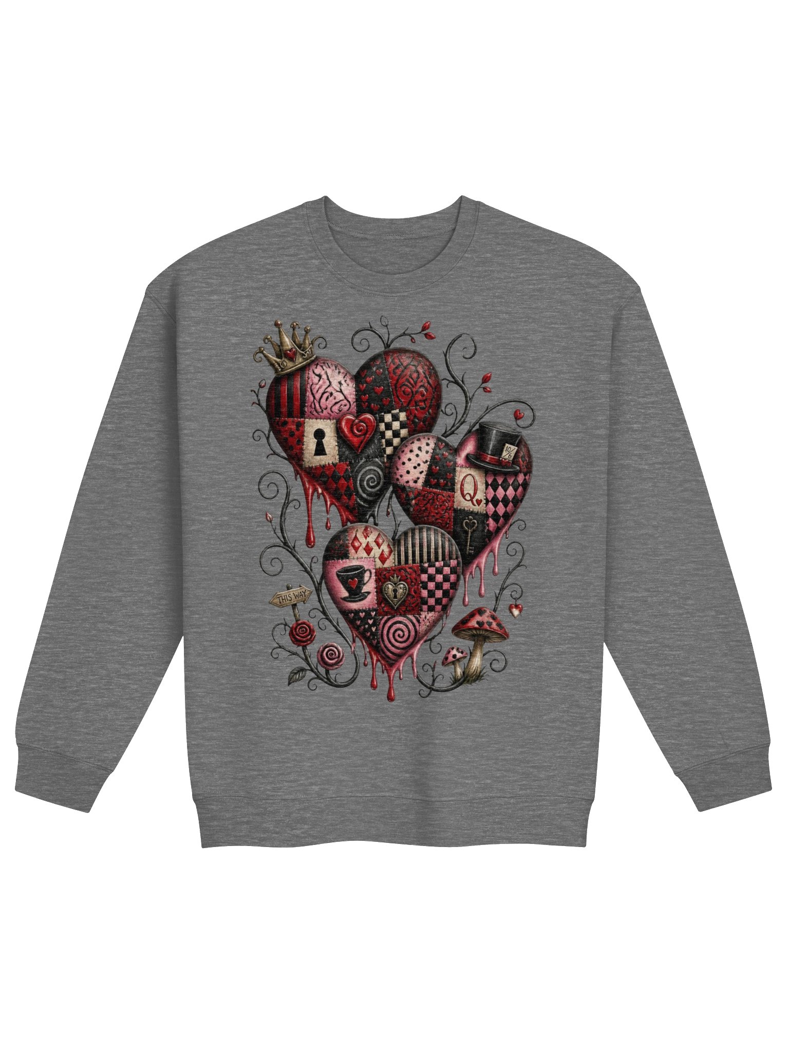 Queen of Hearts Whimsigoth Patchwork Crewneck, Dark Alice Sweatshirt product image (2)