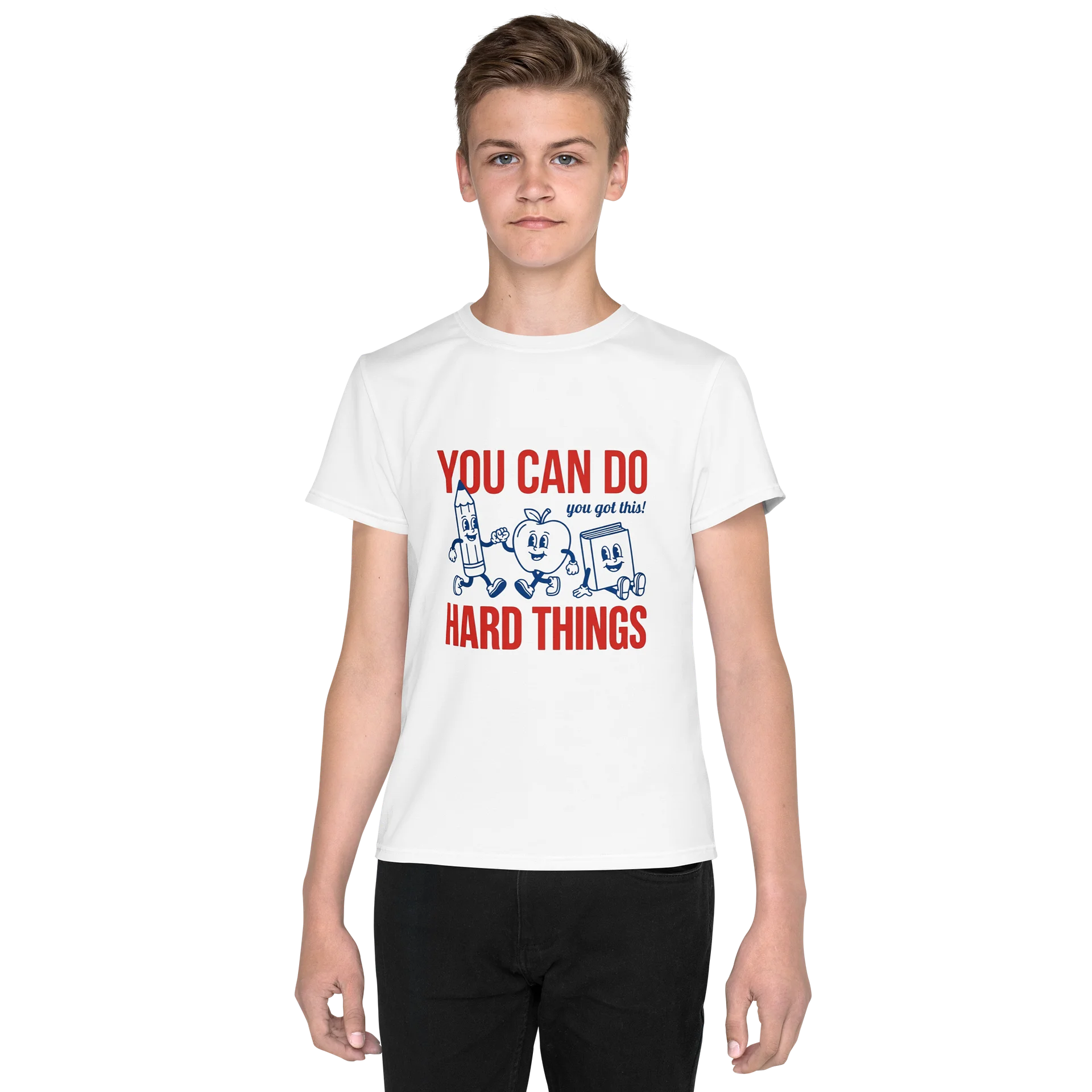 You Can Do Hard Things T-Shirt, Motivational Retro School Tee with Pencil Apple Book Characters✏️📚 product image (1)