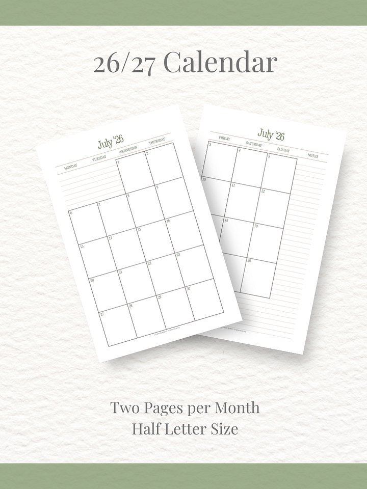 Forest Simplicty - 26/27 Calendar - 2 Pages per Month - Half Letter Size product image (1)