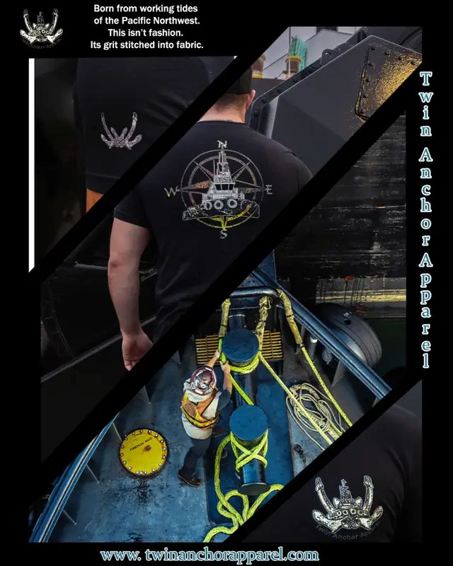 Short sleeve t shirt line For those who understand six-hour watches and sleepless crossings, this brand was built with you in mind. Twin Anchor Apparel.  Strength in Every Tide. www.twinanchorapparel.com  #twinanchorapparel #pnwapparel #pnwtuglife #TugLife #twinanchorapparelcrew 
