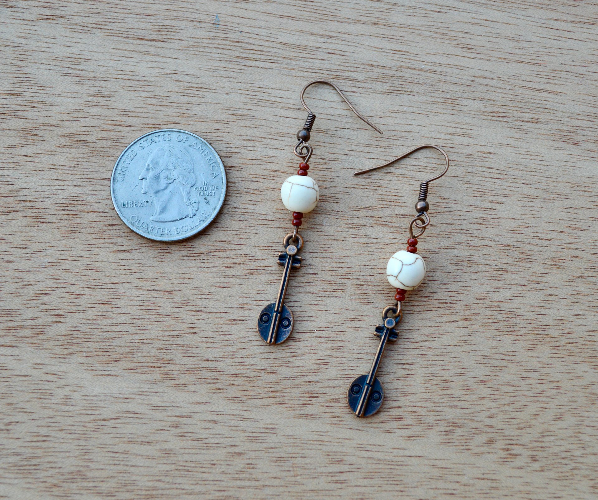 Banjo Beaded Copper Dangle Earrings With Tiny Seed Beads product image (2)