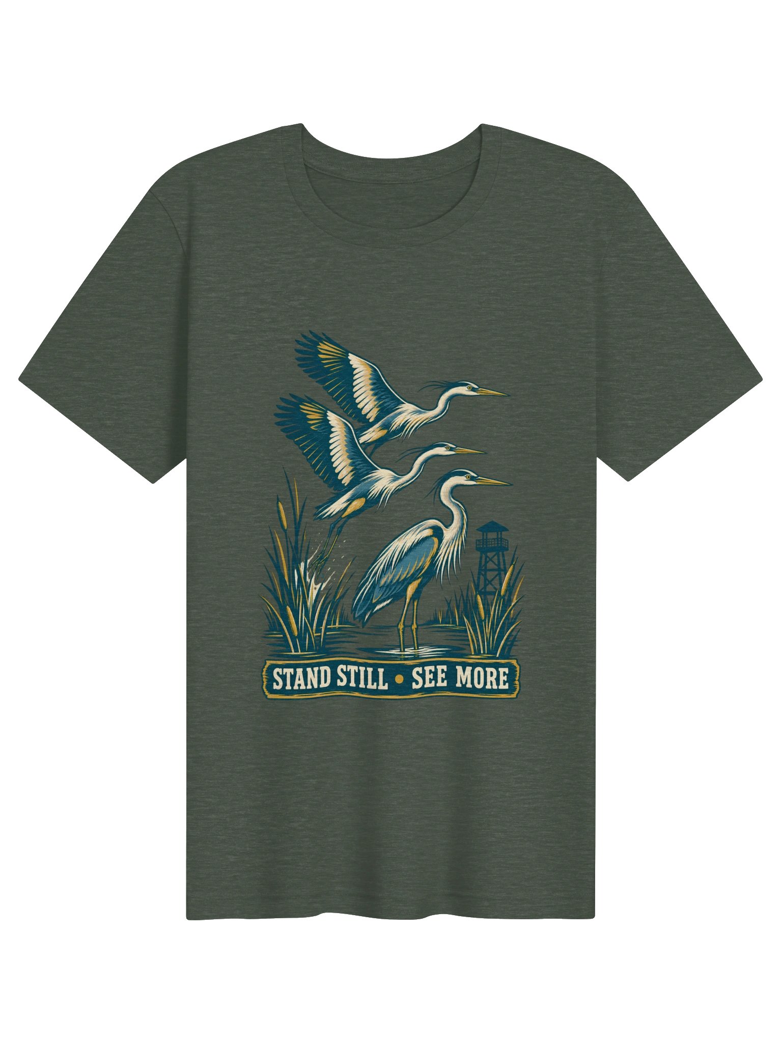 Wetland Lookout Heron Birding T-Shirt product image (3)