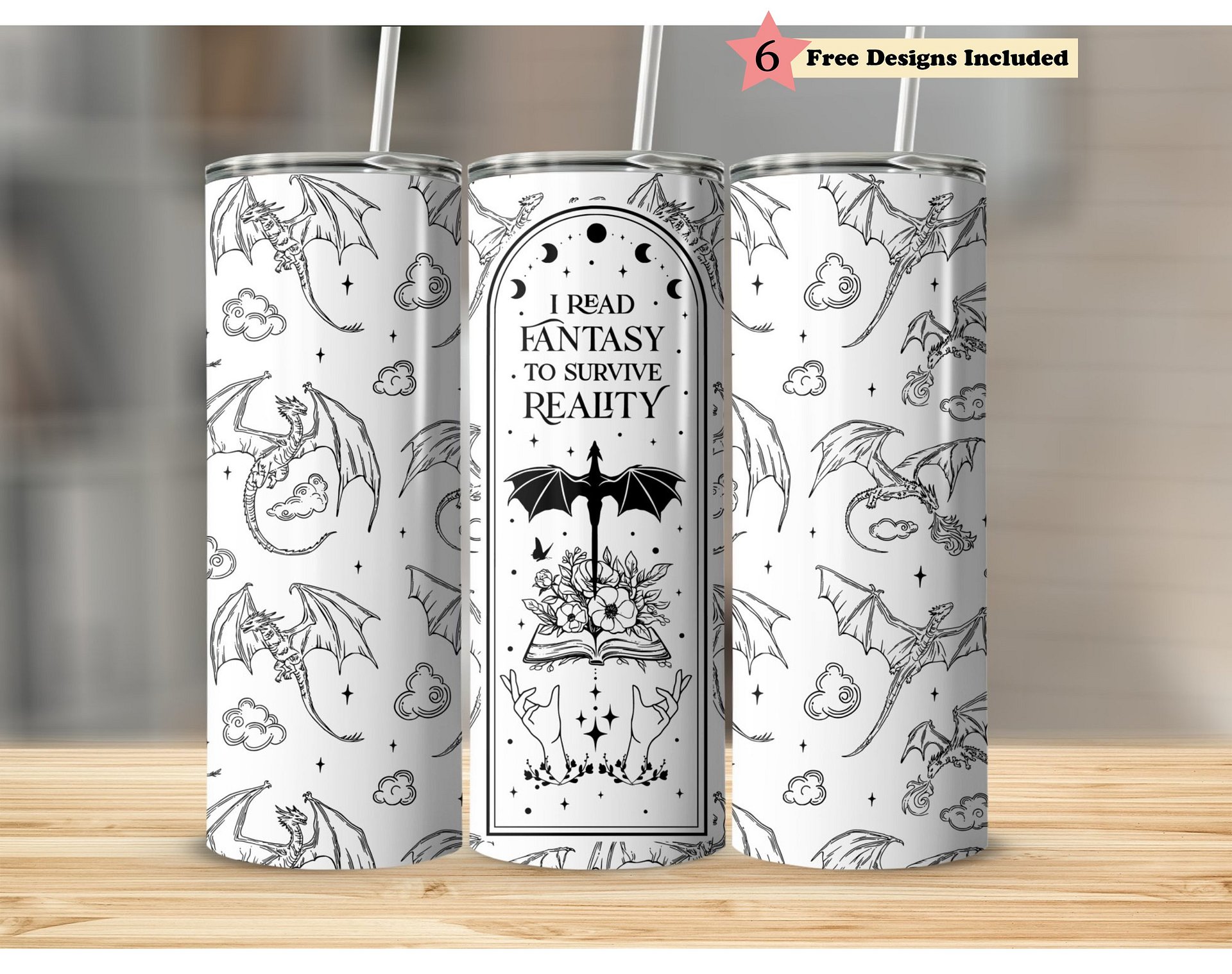 Book Dragon Smut Fantasy Romance Reader 20oz Tumbler Full Wrap SVG PNG, Laser Engraved File, Seamless Sublimation Design, Digital Download product image (1)