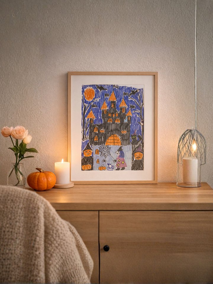 Haunted Castle Night – Child Drawing Art Print, Halloween Kids Wall Art, Whimsical Castle Illustration product image (9)