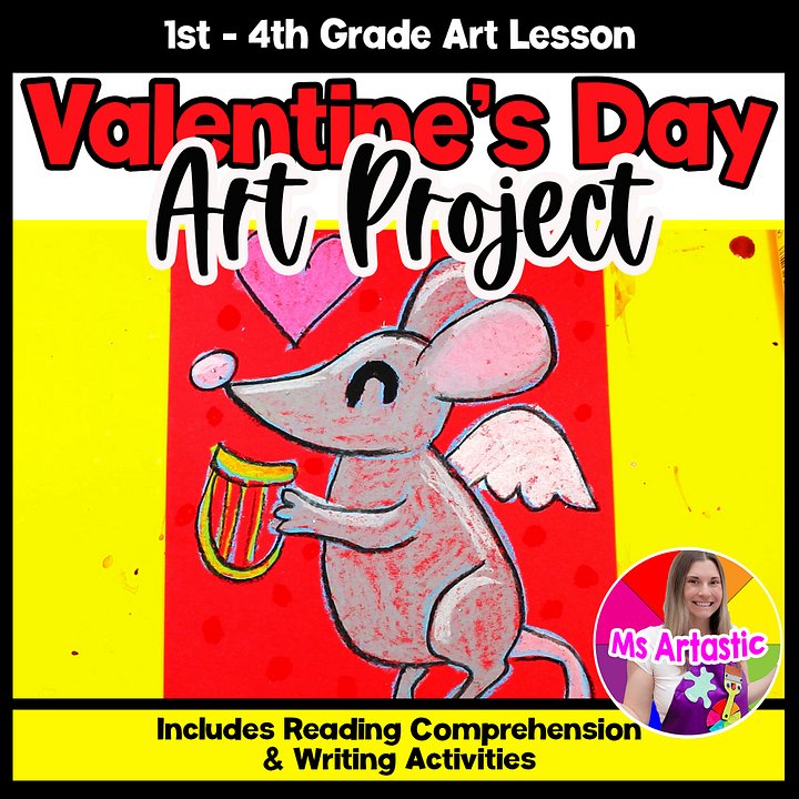 Valentines Day Art Lesson Cupid Mouse Valentine Art Project Reading Writing product image (1)