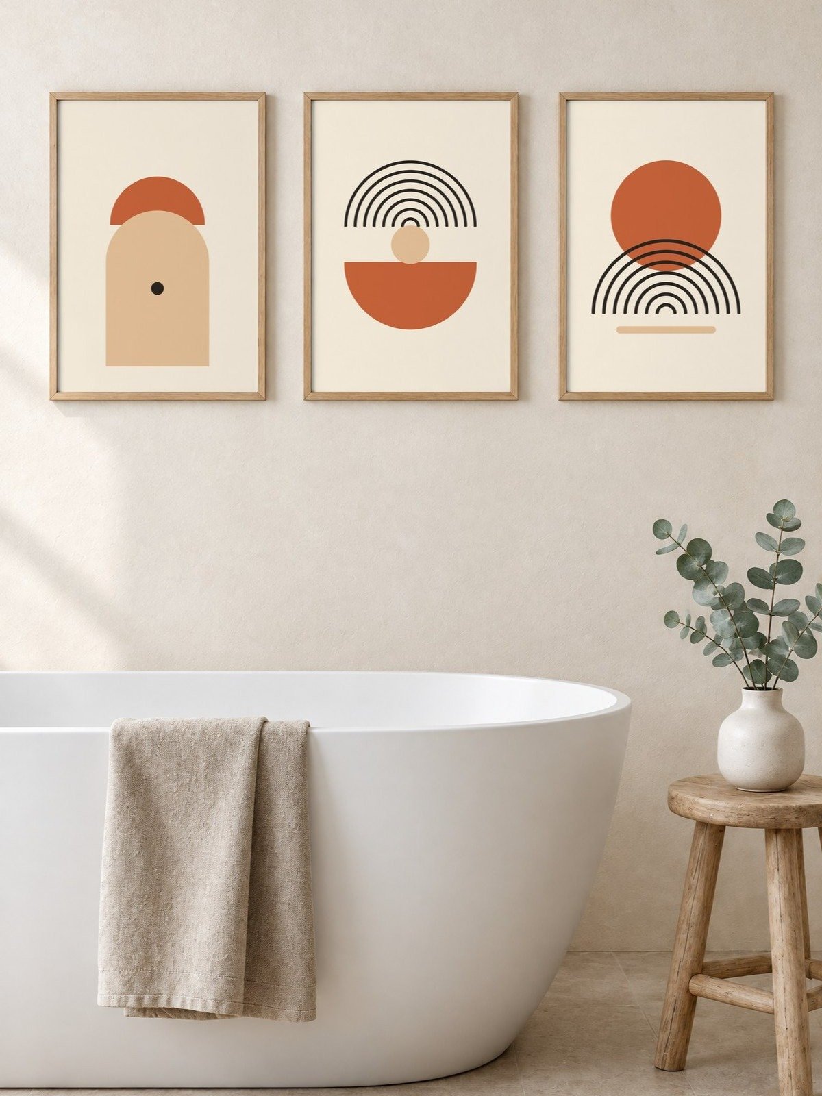Bathroom Wall Art Set of 3 | Terracotta Abstract Boho Prints product image (1)