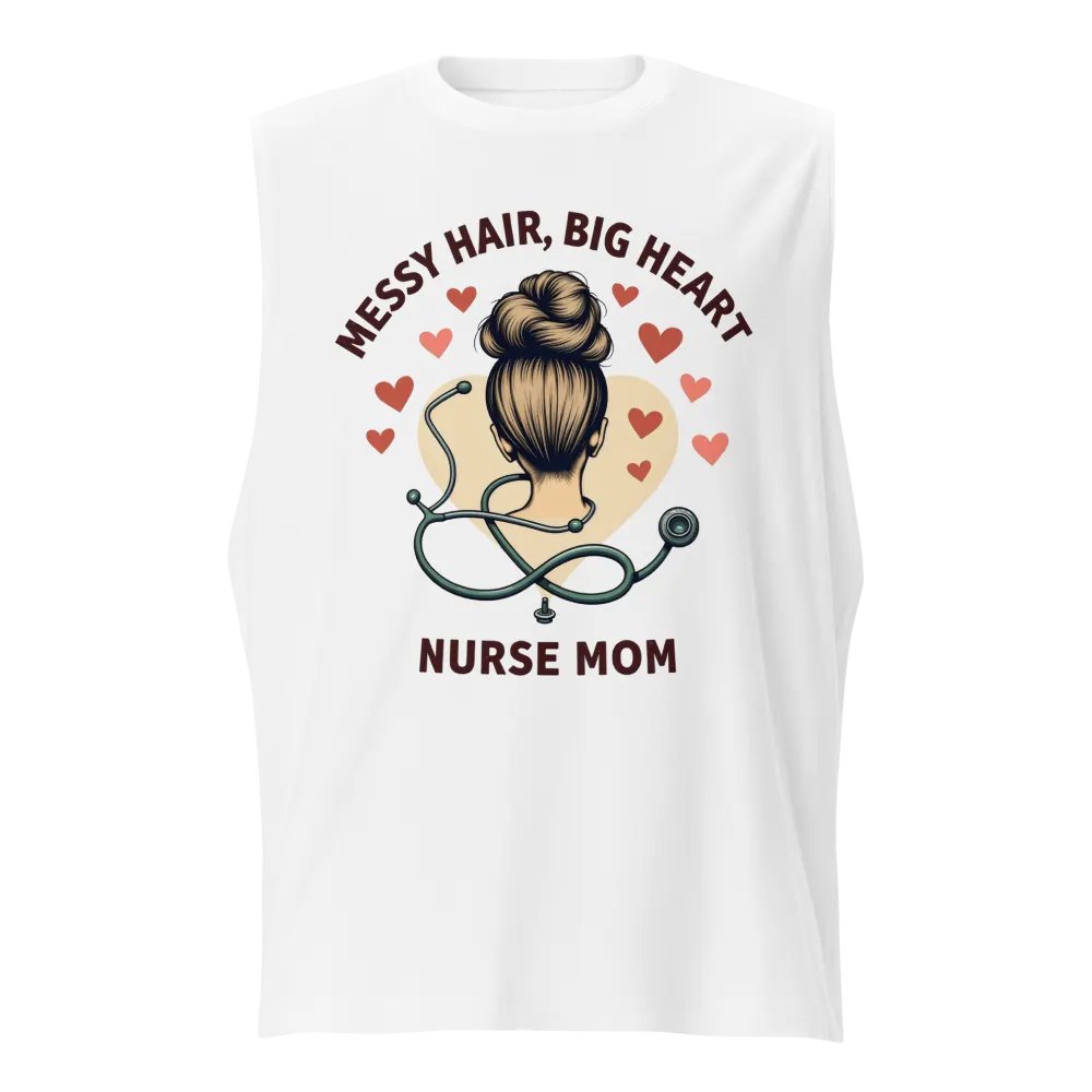 Messy Hair, Big Heart Nurse Mom Muscle Tank product image (1)