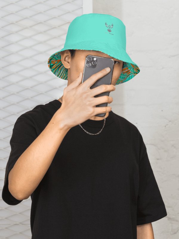 Reversible Aqua Blue & Orange Butterfly Painted Bucket Hat product image (2)