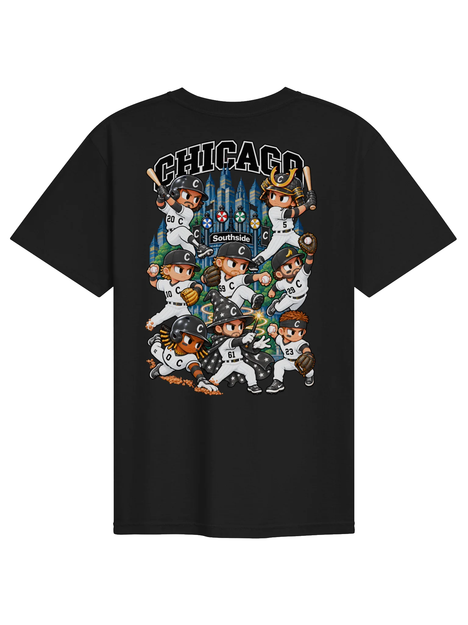 Chicago Southside Baseball 2026 Animated Player Back Print T-Shirt product image (2)